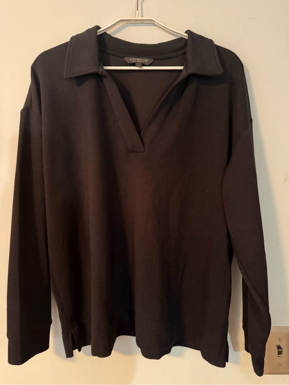 Liverpool Black Pullover Top with Relaxed Collar XL Air Essentials NWOT